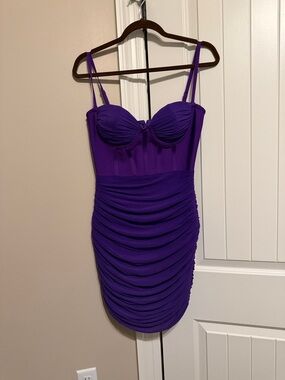 Strapless-Style Purple Ruched Mini Dress
